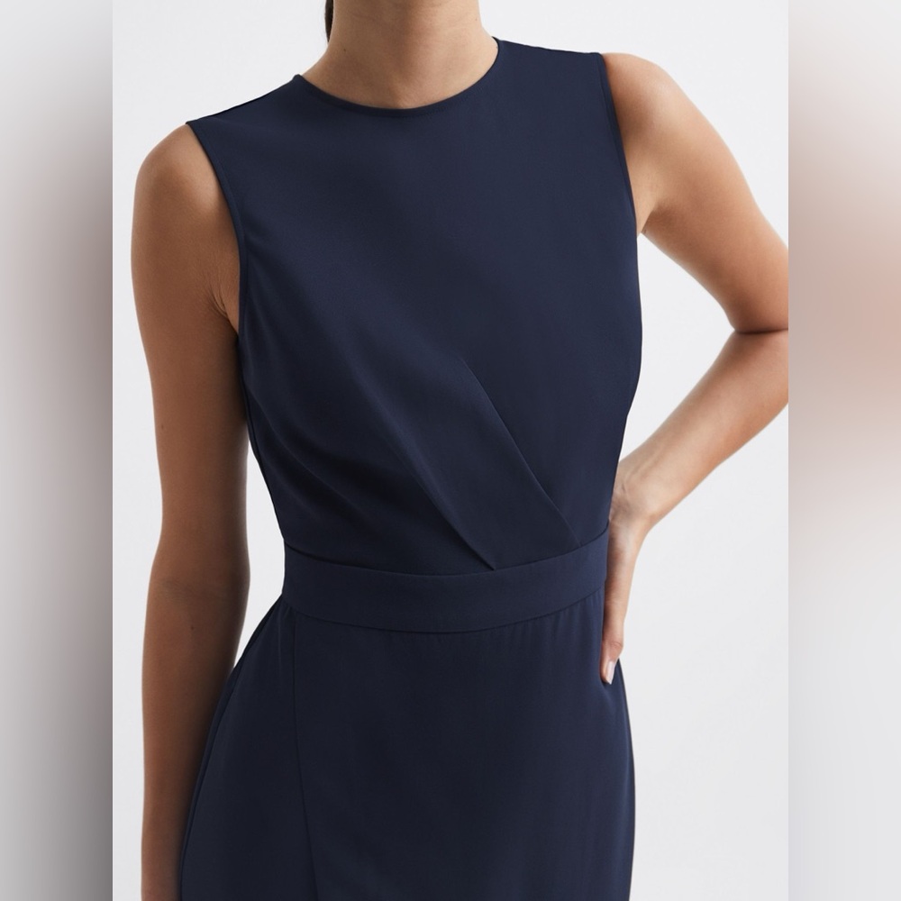 NEW NWOT REISS LAYLA SLEEVELESS GATHERED WAIST SHEATH BODYCON MIDI DRESS Navy 4 - Picture 5 of 12